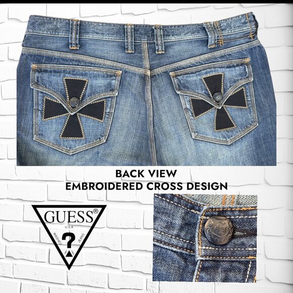 Mens Guess Jeans - Size 40  Baggy Fit  Mint Condition  Unique Back Pocket Design - Picture 3 of 6
